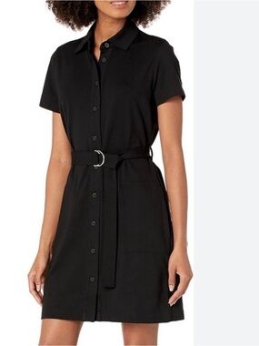 LIKE NEW Club Monaco Black Short-Sleeve Ponte Knit Polo Dress with Belt